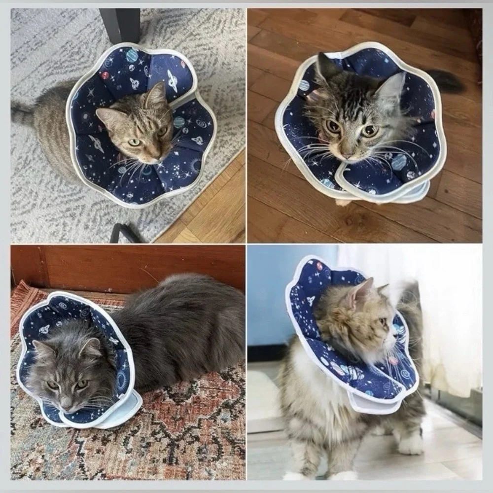 Space-Print Soft Recovery Collar for Cats - Navy